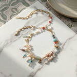 Quartz, Turquoise & Pearl Cluster Necklace