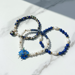 Handcrafted Floral, Cloisonné, Sodalite & Lapis Beaded Bracelet Set (3pcs)