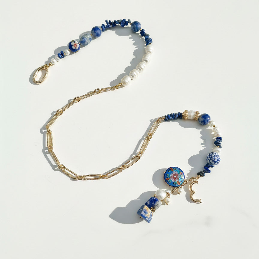 Sodalite, Pearl & Cloisonné Artisan Necklace