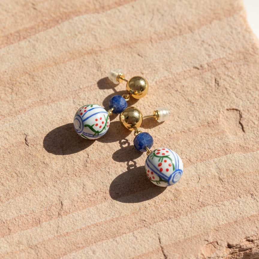 Sodalite & Porcelain Drop Earrings