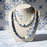 Sodalite & Porcelain Long Beaded Necklace