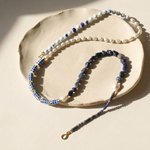 Sodalite & Porcelain Long Beaded Necklace