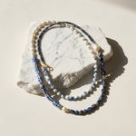 Sodalite & Porcelain Long Beaded Necklace