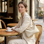 Soft Curved Leather Hobo Shoulder Bag
