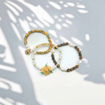 Handcrafted Floral, Cloisonné, Yellow Opal & Tiger Eye Beaded Bracelet Set (3pcs)