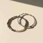Zebra Jasper & Black Rutilated Quartz Bracelet with Pearl