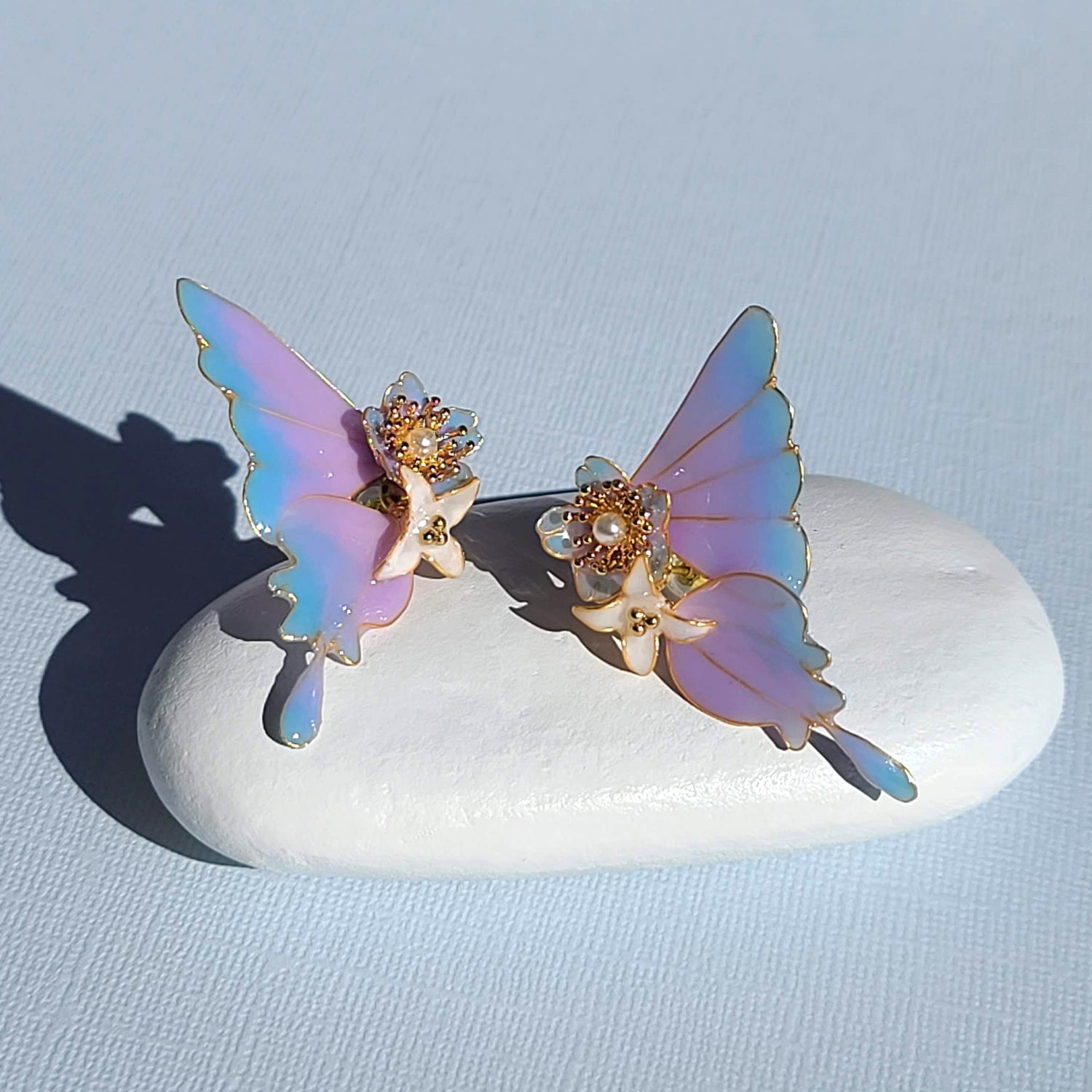 Butterfly Wings, Flower Glitter Earrings