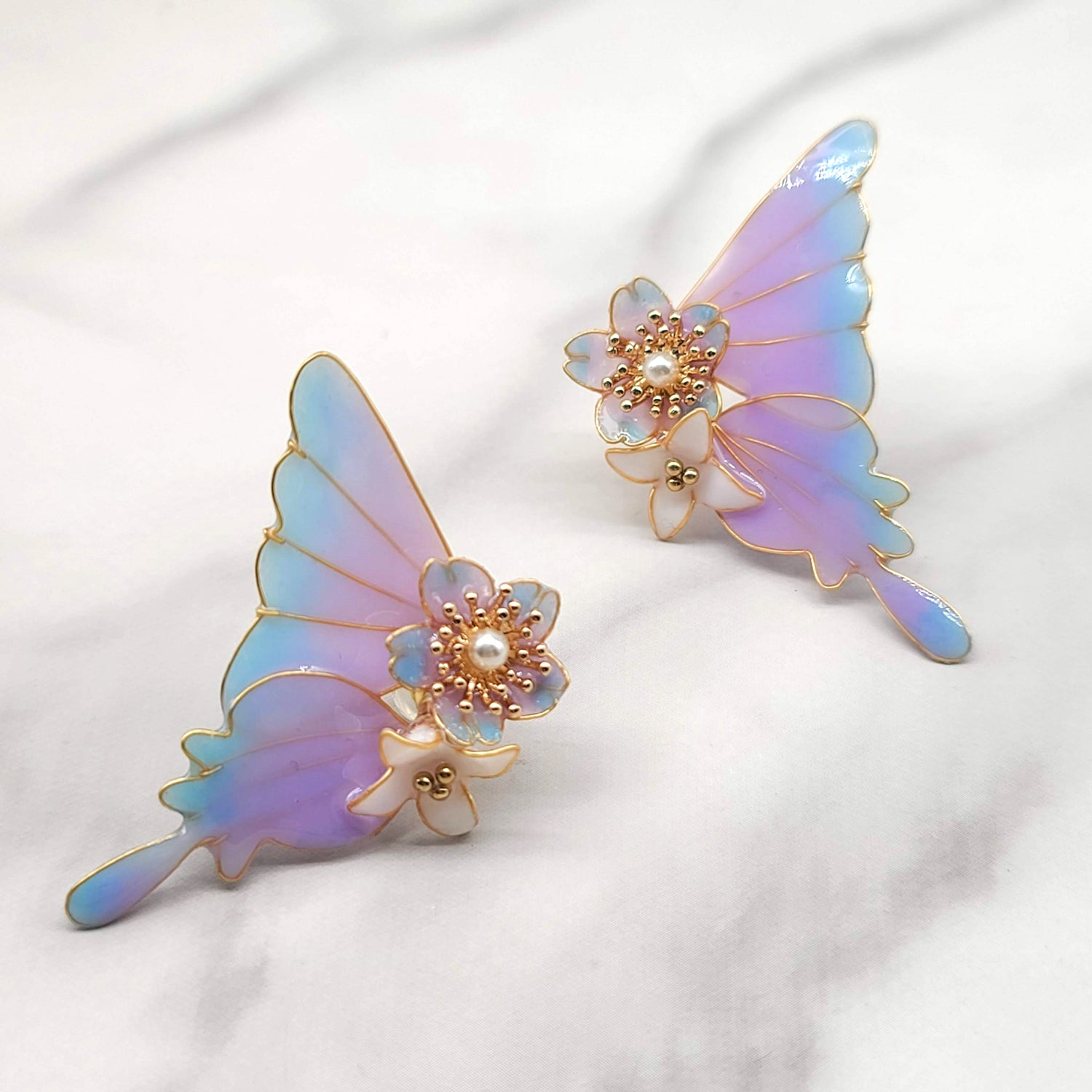 Butterfly Wings, Flower Glitter Earrings