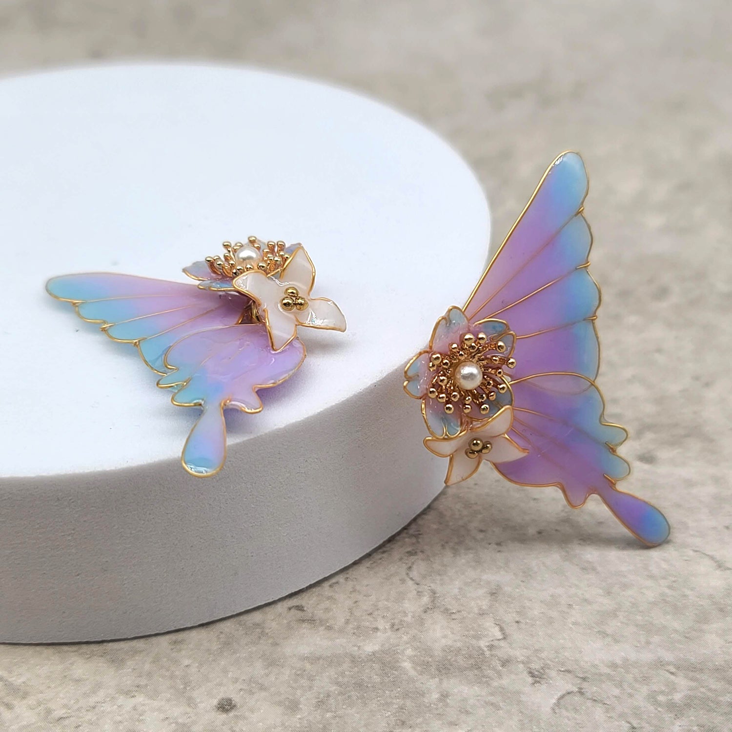 Butterfly Wings, Flower Glitter Earrings