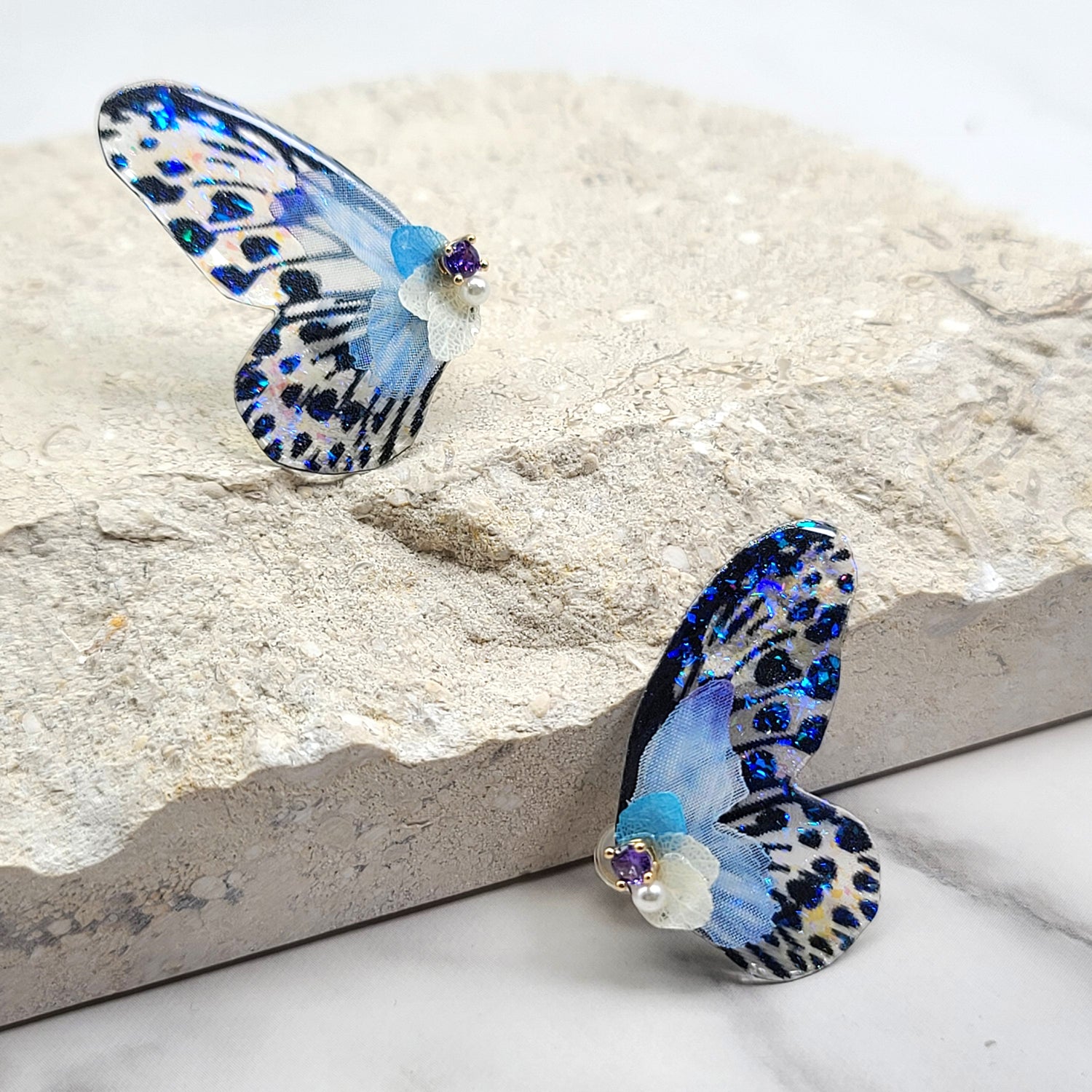 Glitter Butterfly Wing Stud Earrings