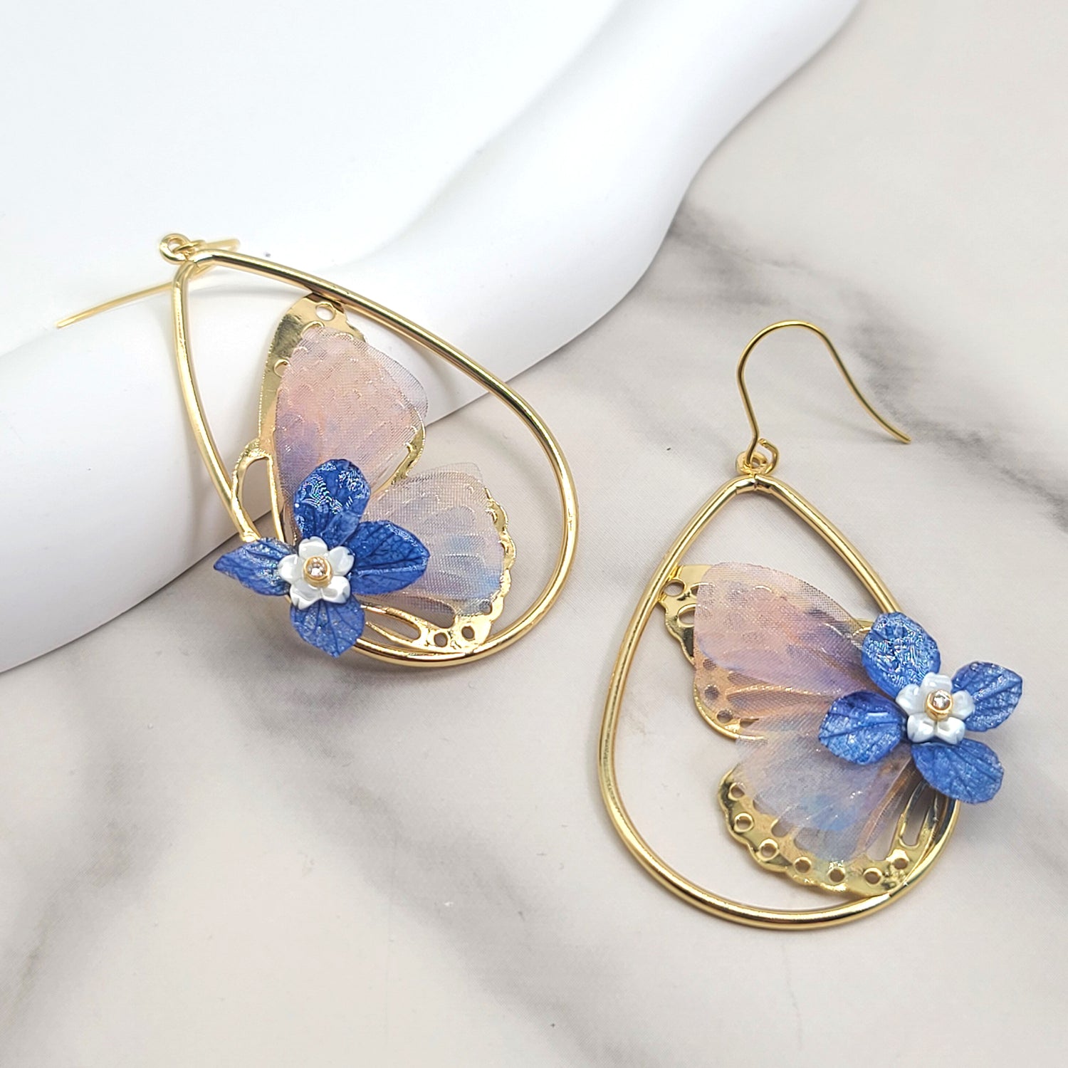 Butterfly Flower Teardrop Earrings