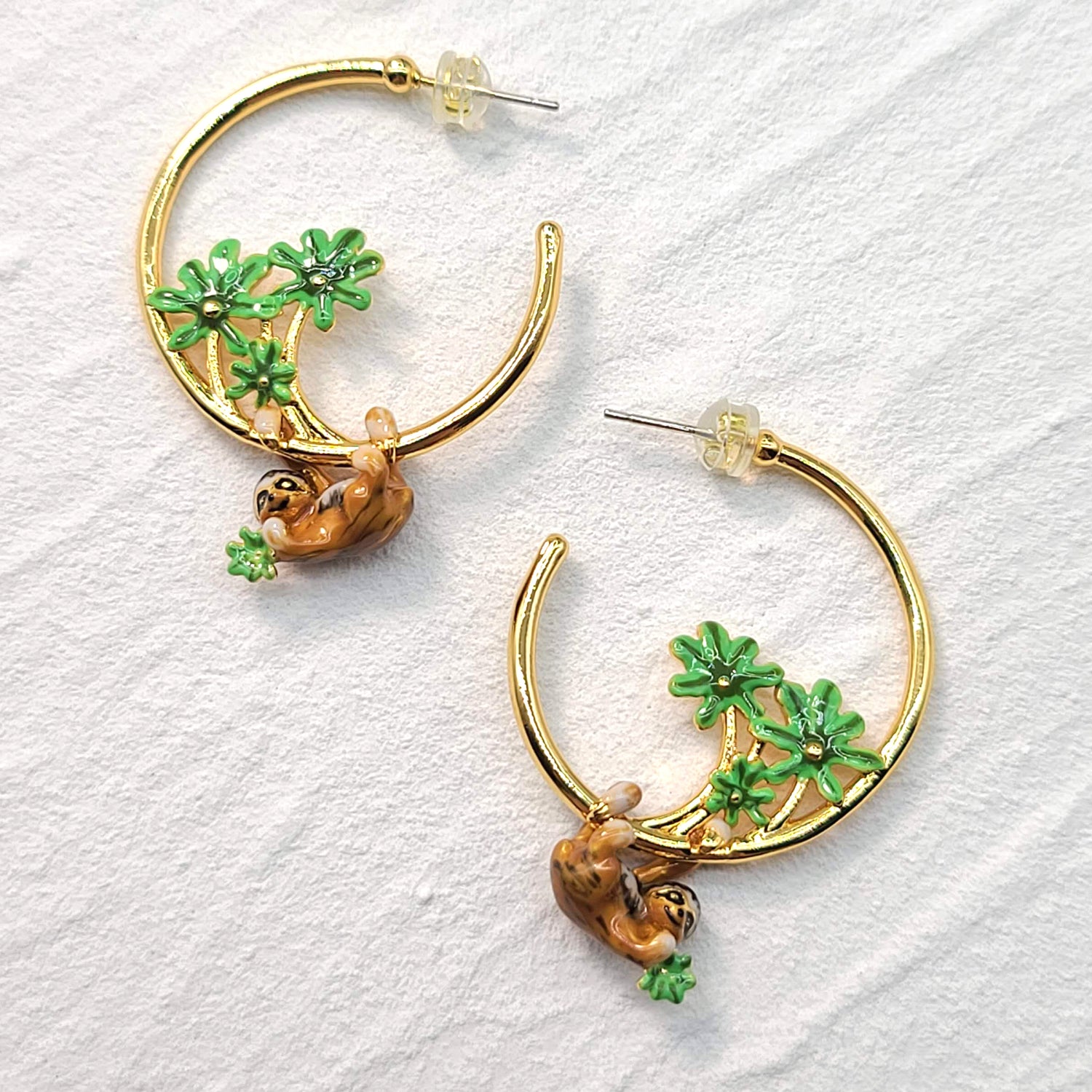 Sloth Enamel Hoop Earrings