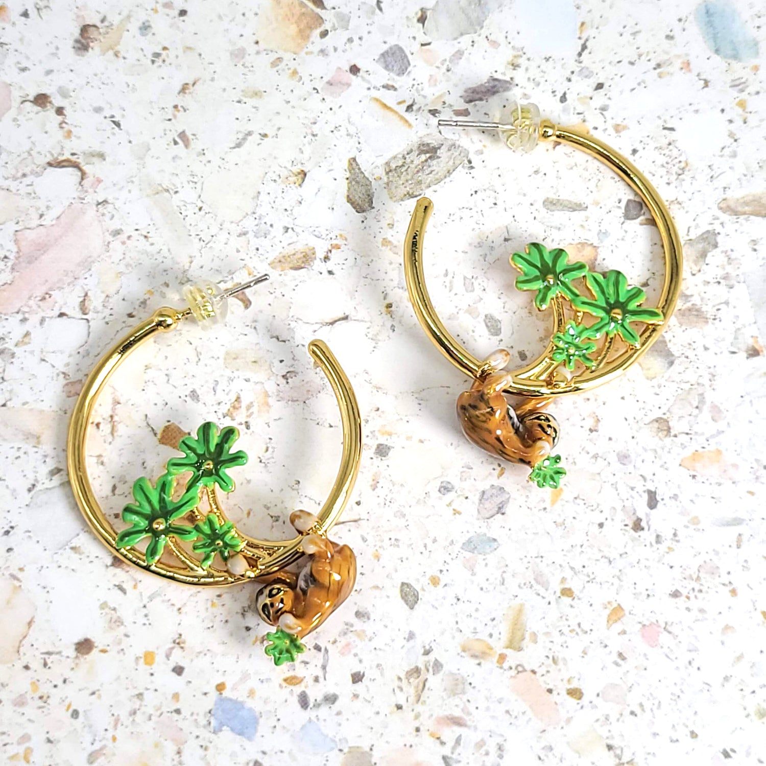 Sloth Enamel Hoop Earrings