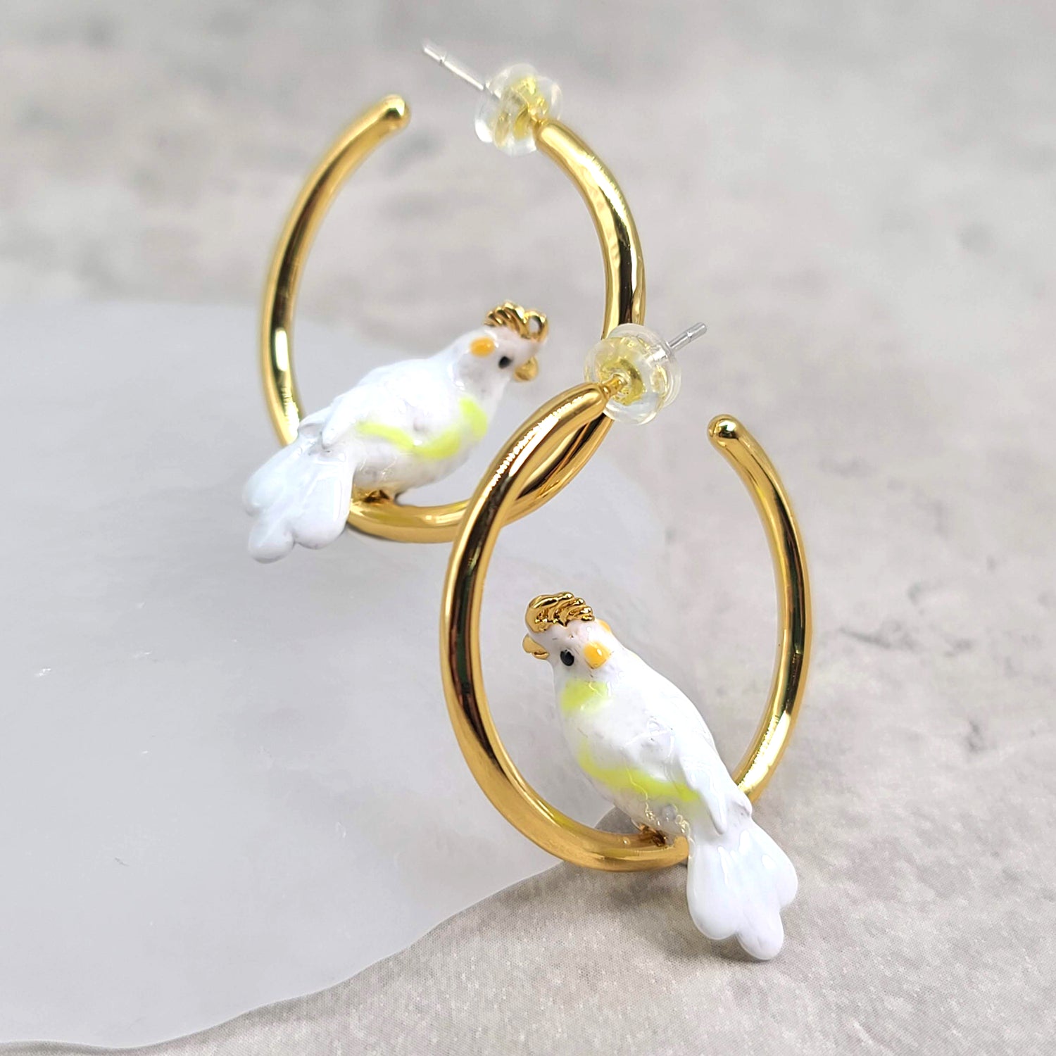 Cockatoo Enamel Hoop Earrings