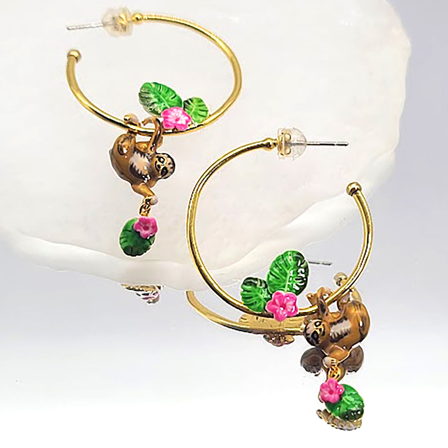 Enamel Hoop Sloth Earrings