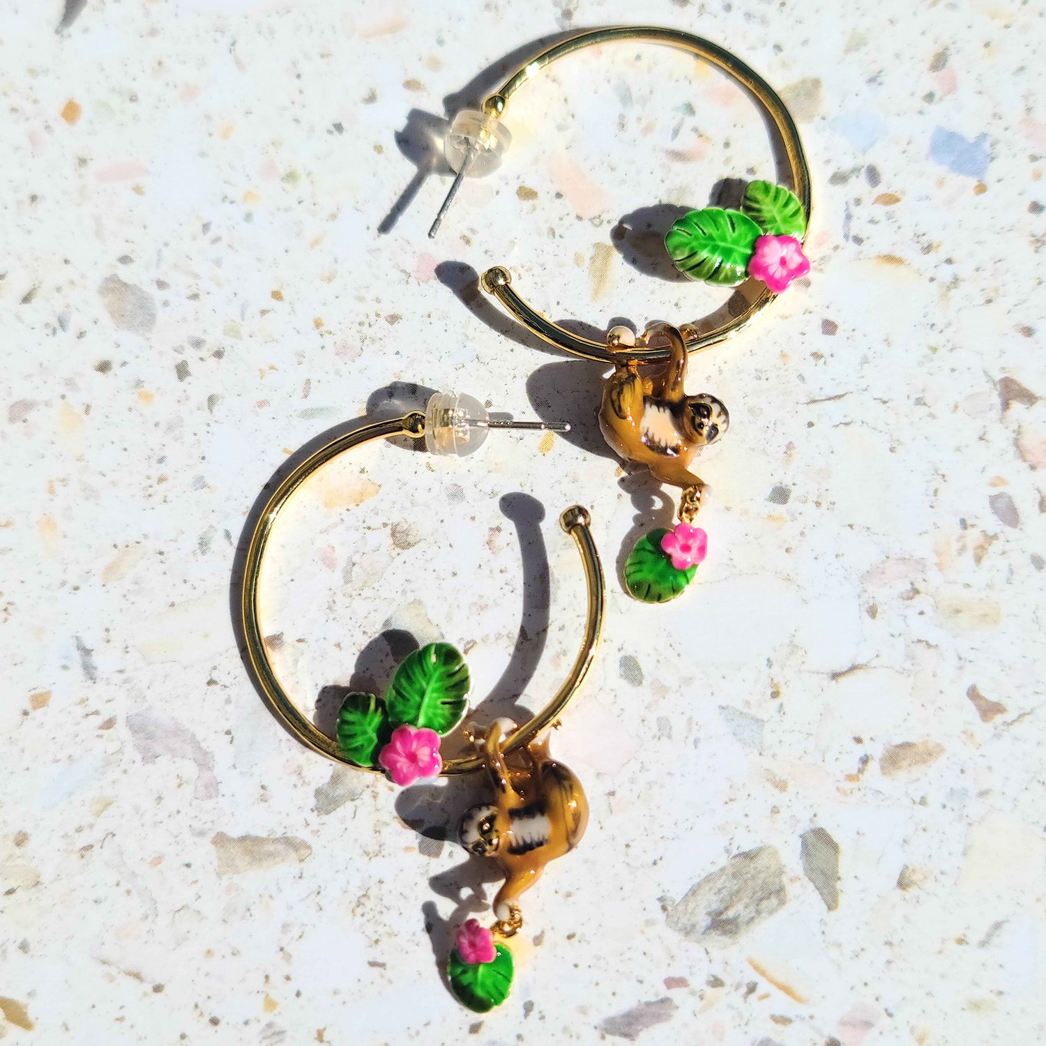 Enamel Hoop Sloth Earrings