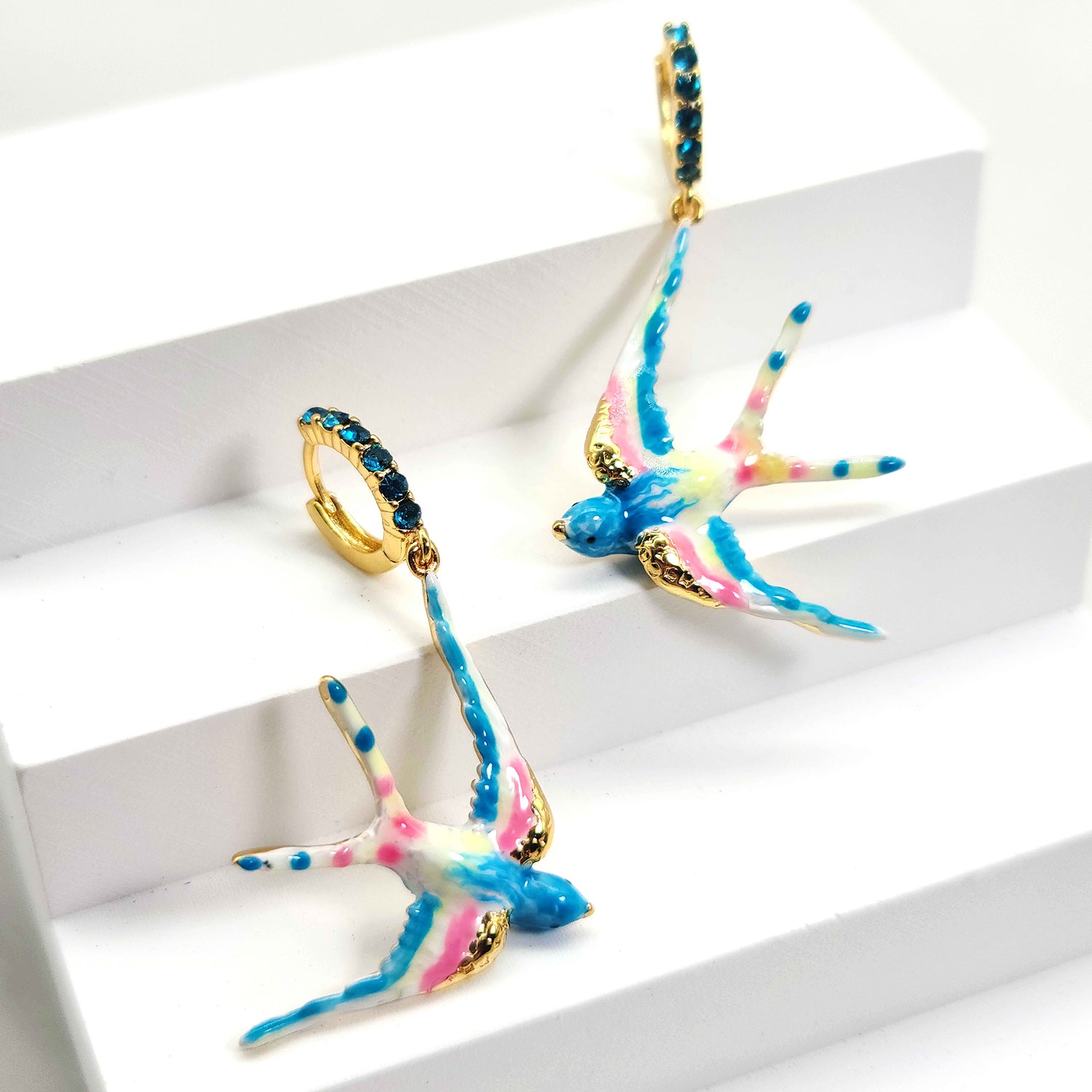 Sparrow, Blue Bird Dangle Earrings