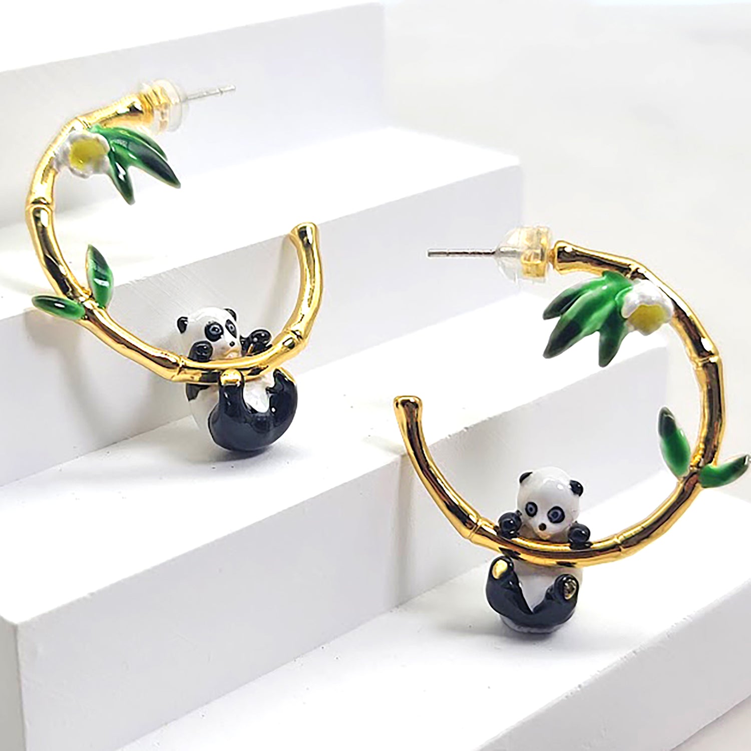 Enamel Panda Hoop Earrings