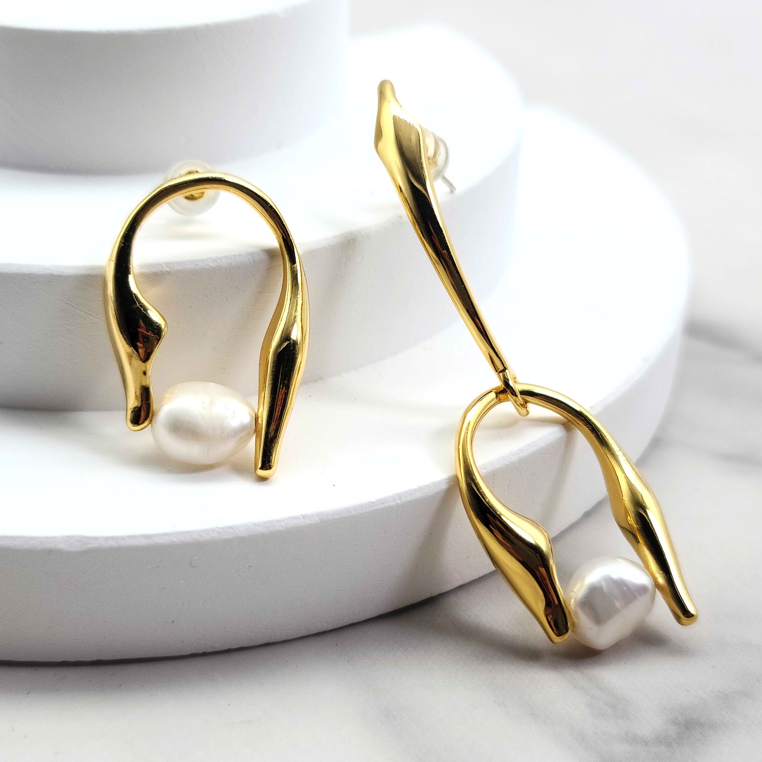 Asymmetrical Freshwater Pearl Earrings