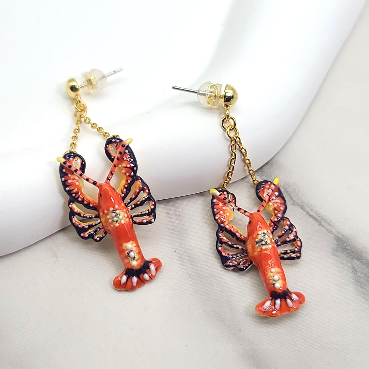 Lobster Enamel Earrings