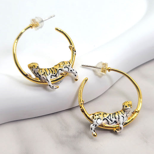 Leopard Enamel Hoop Earrings