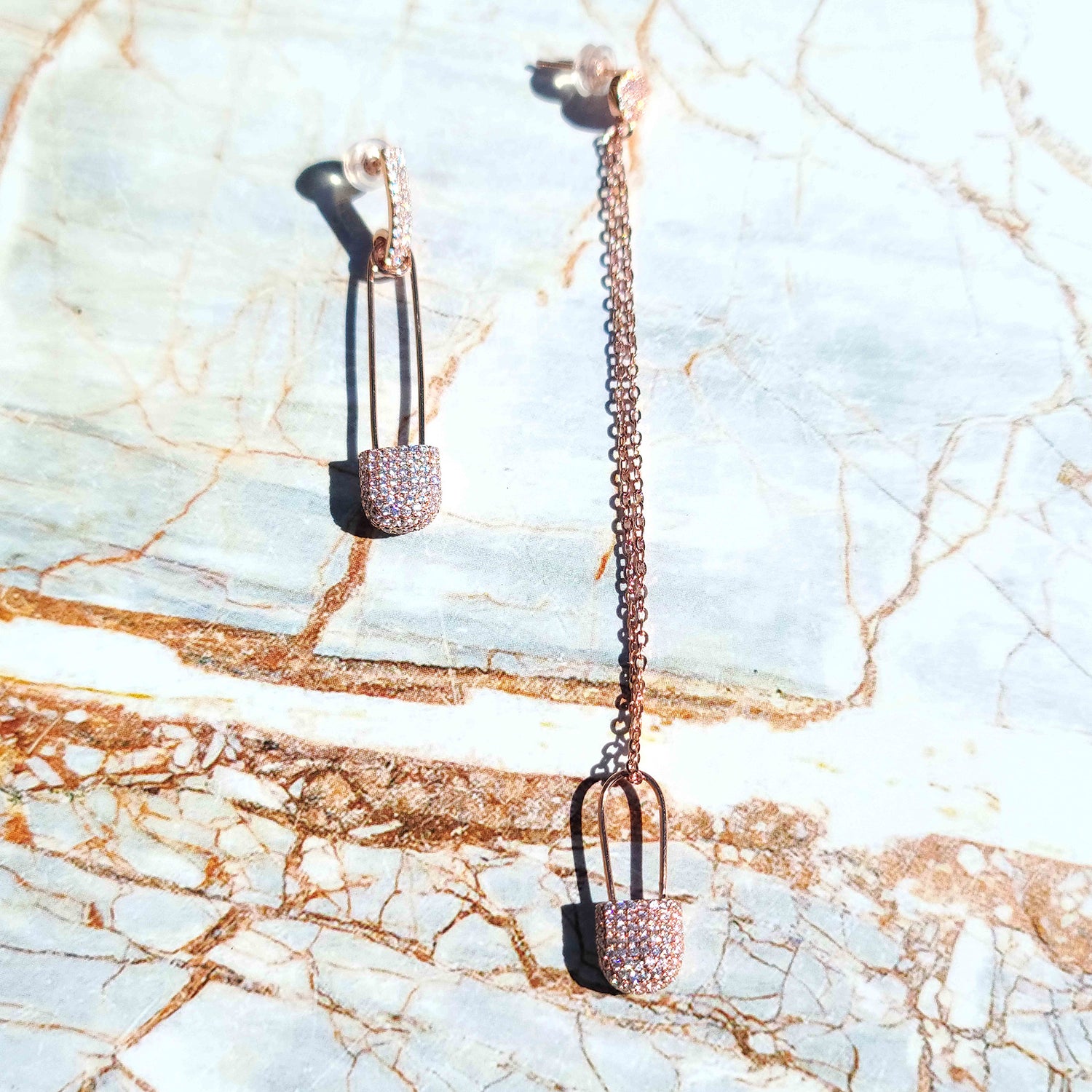 925 Silver Safety Pin Earrings with Chain